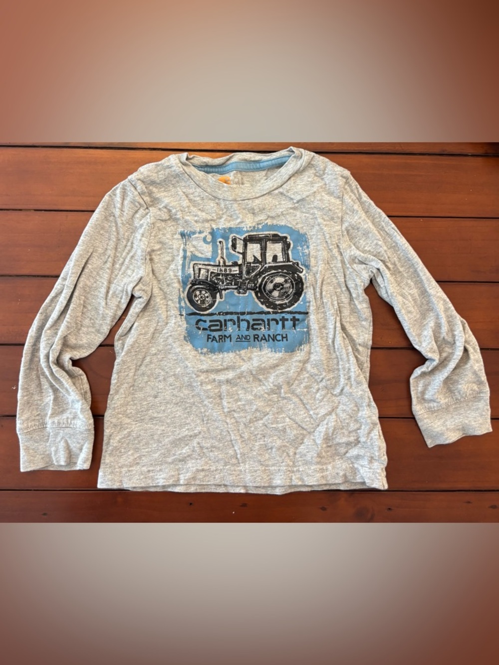 Carhartt Gray Long Sleeve Tee with Blue Tractor Graphic